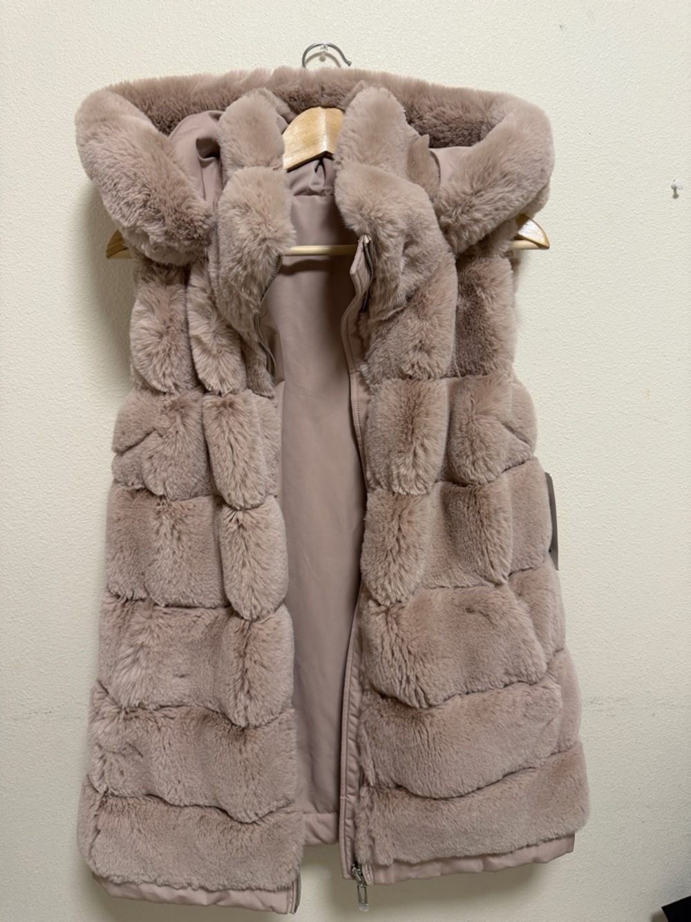 Via Spiga Taupe Faux Fur Hooded Vest
